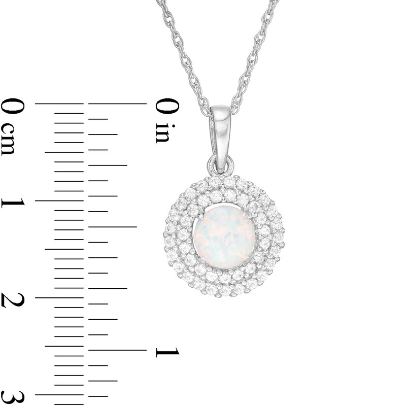 Main Image 2 of 6.5mm Lab-Created Opal and White Sapphire Double Frame Pendant in Sterling Silver