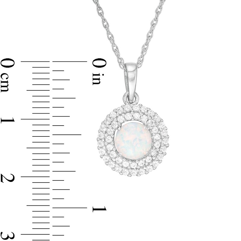 6.5mm Lab-Created Opal and White Sapphire Double Frame Pendant in Sterling Silver