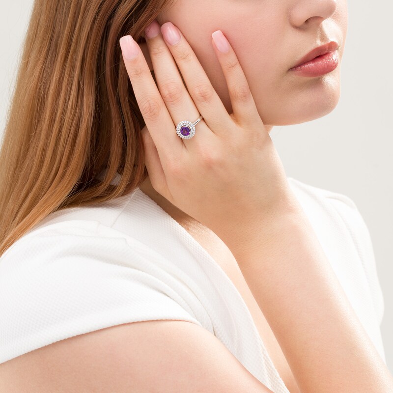 6.5mm Amethyst and Lab-Created White Sapphire Double Frame Ring in Sterling Silver