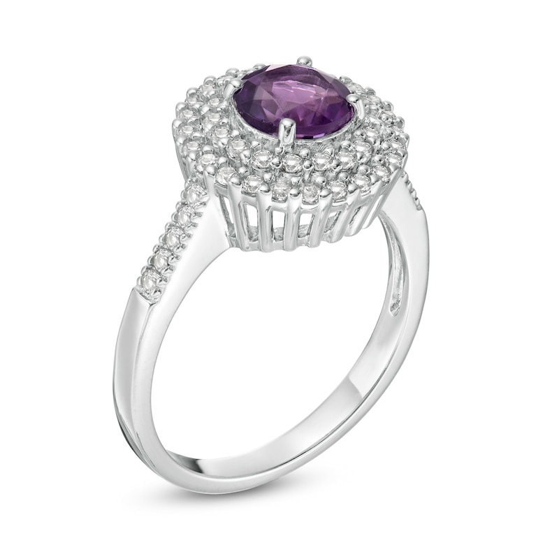 6.5mm Amethyst and Lab-Created White Sapphire Double Frame Ring in Sterling Silver
