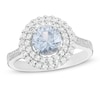 Thumbnail Image 0 of 6.5mm Lab-Created Blue Spinel and White Sapphire Double Frame Ring in Sterling Silver