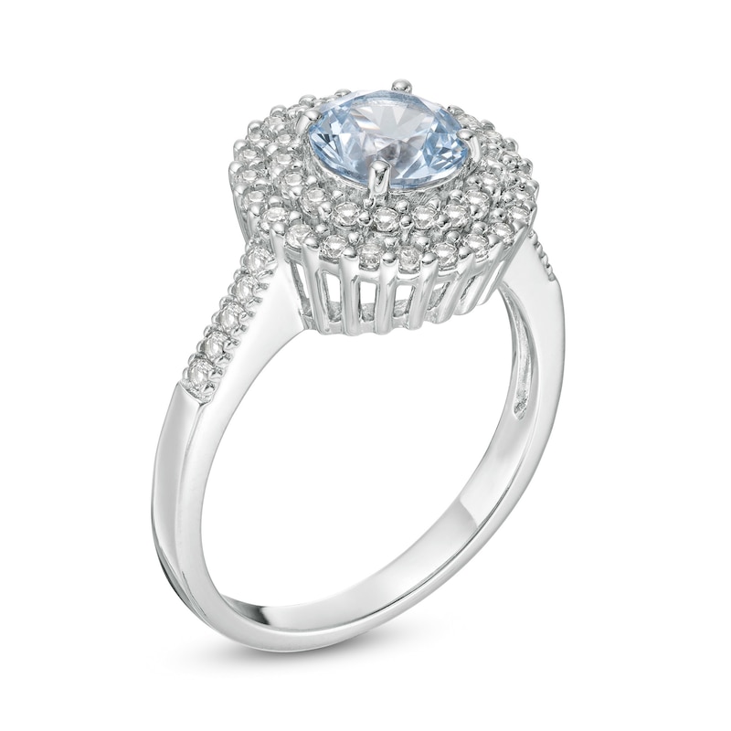 6.5mm Lab-Created Blue Spinel and White Sapphire Double Frame Ring in Sterling Silver