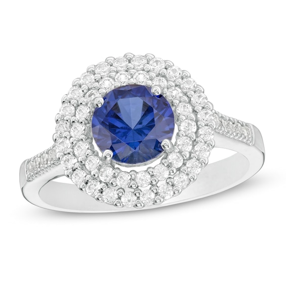 6.5mm Lab-Created White Sapphire Double Frame Ring in Sterling Silver
