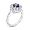 Thumbnail Image 2 of 6.5mm Lab-Created Blue and White Sapphire Double Frame Ring in Sterling Silver