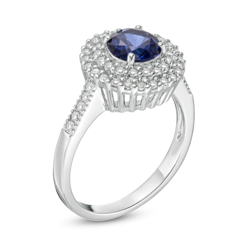 6.5mm Lab-Created Blue and White Sapphire Double Frame Ring in Sterling Silver