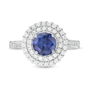 6.5mm Lab-Created White Sapphire Double Frame Ring in Sterling Silver