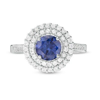6.5mm Lab-Created White Sapphire Double Frame Ring in Sterling Silver