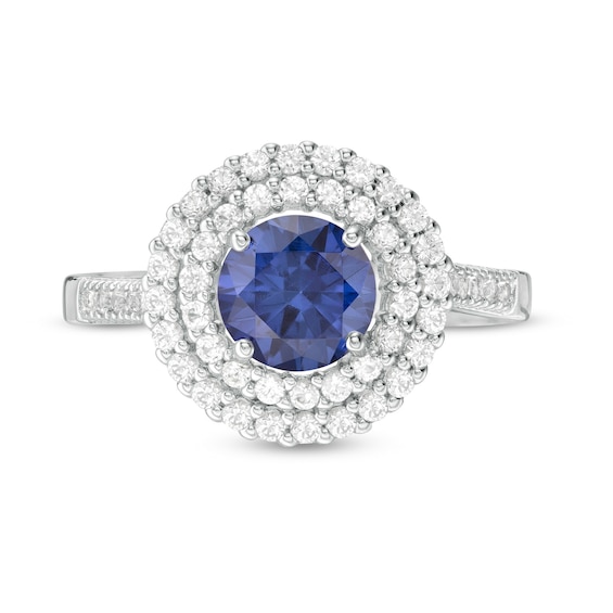 6.5mm Lab-Created White Sapphire Double Frame Ring in Sterling Silver