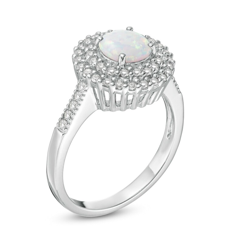 Main Image 3 of 6.5mm Lab-Created Opal and White Sapphire Double Frame Ring in Sterling Silver