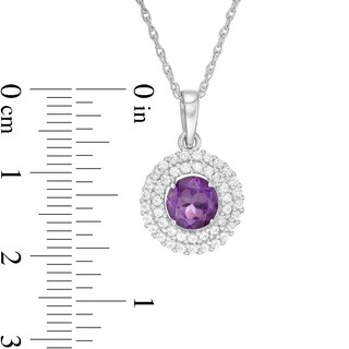 6.5mm Amethyst and Lab-Created White Sapphire Double Frame Pendant in Sterling Silver