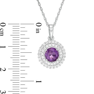 6.5mm Amethyst and Lab-Created White Sapphire Double Frame Pendant in Sterling Silver