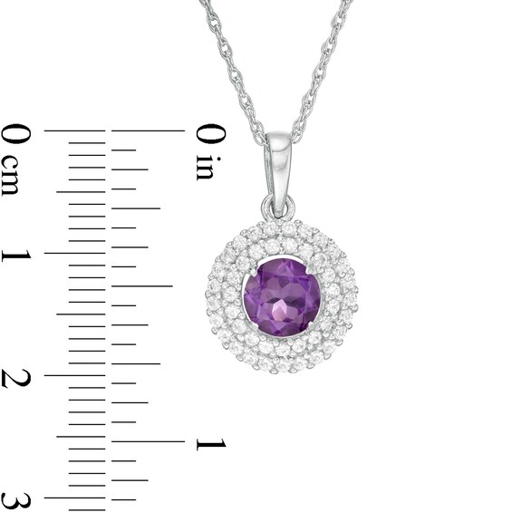 6.5mm Amethyst and Lab-Created White Sapphire Double Frame Pendant in Sterling Silver