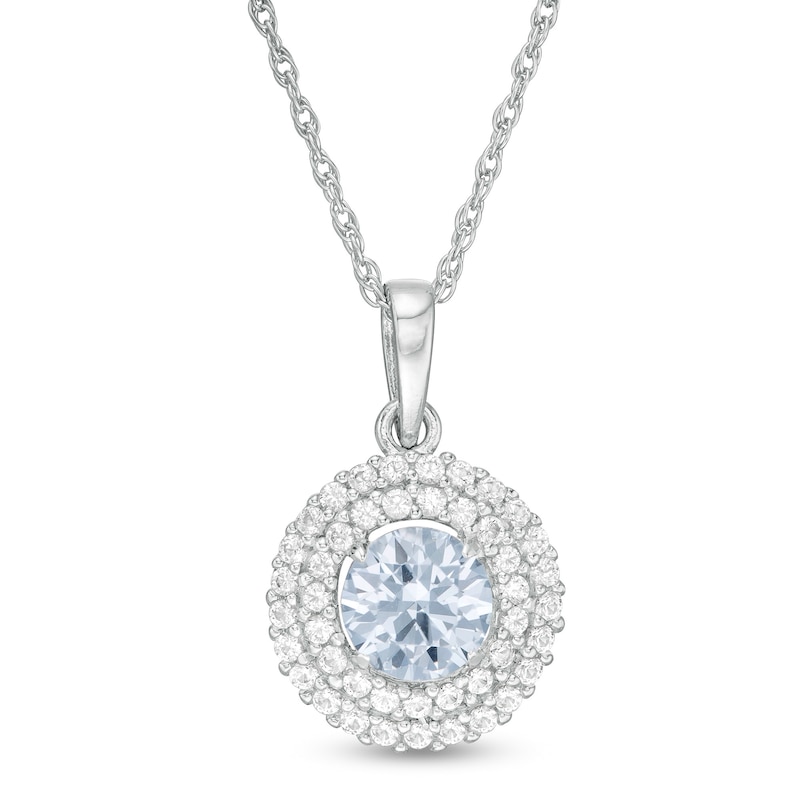 6.5mm Lab-Created Blue Spinel and White Sapphire Double Frame Pendant in Sterling Silver