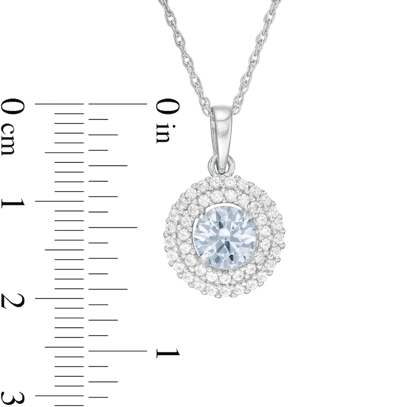 6.5mm Lab-Created Blue Spinel and White Sapphire Double Frame Pendant in Sterling Silver
