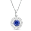 Thumbnail Image 0 of 6.5mm Lab-Created Blue and White Sapphire Double Frame Pendant in Sterling Silver