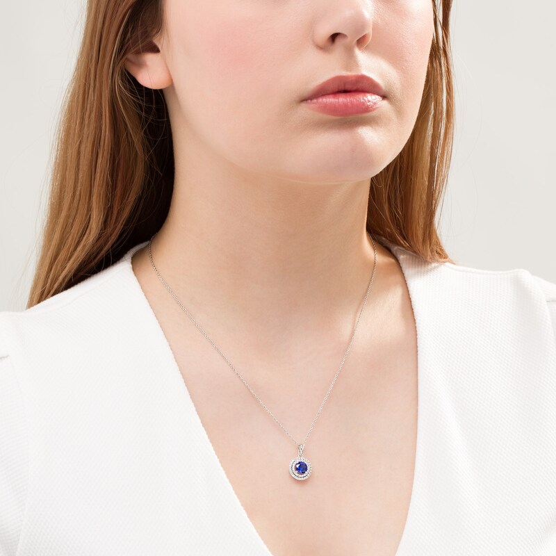 6.5mm Lab-Created Blue and White Sapphire Double Frame Pendant in Sterling Silver