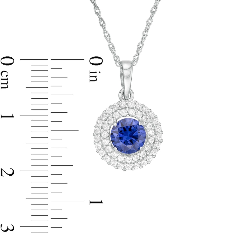 6.5mm Lab-Created Blue and White Sapphire Double Frame Pendant in Sterling Silver
