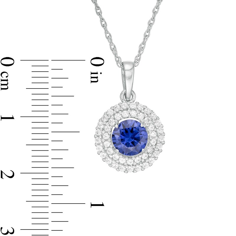 Main Image 3 of 6.5mm Lab-Created Blue and White Sapphire Double Frame Pendant in Sterling Silver