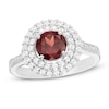 6.5mm Garnet and Lab-Created White Sapphire Double Frame Ring in Sterling Silver