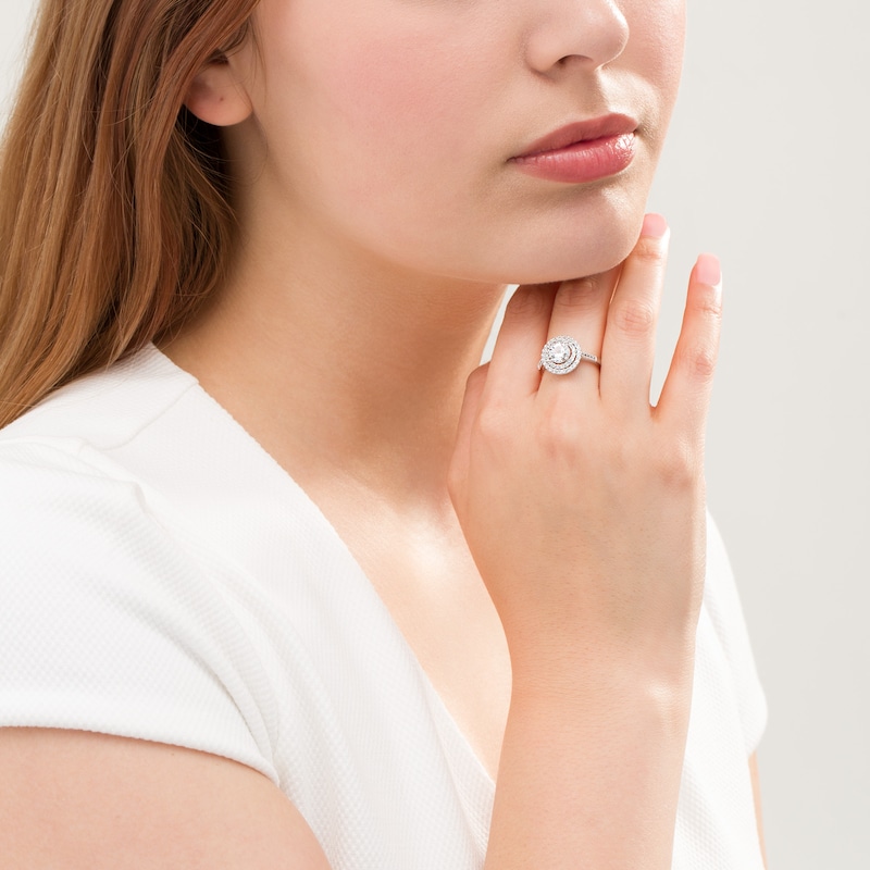 6.5mm Lab-Created White Sapphire Double Frame Ring in Sterling Silver