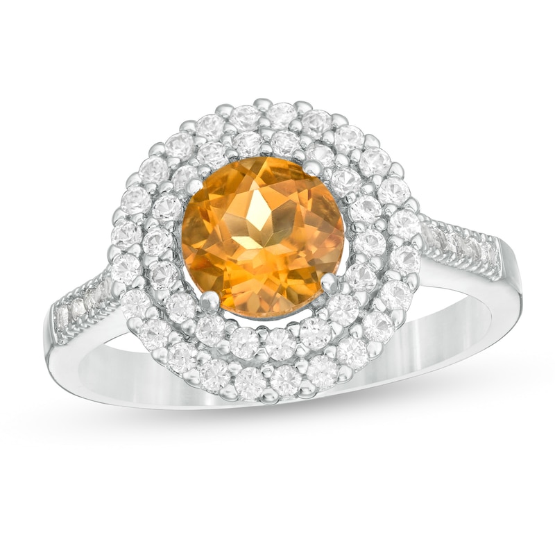6.5mm Citrine and Lab-Created White Sapphire Double Frame Ring in Sterling Silver