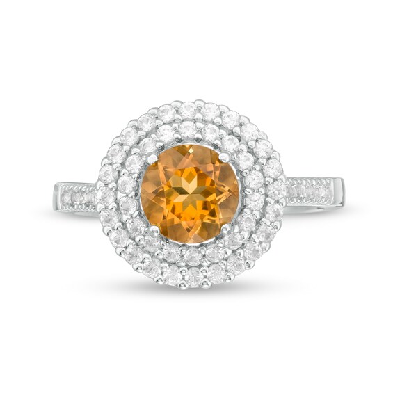 6.5mm Citrine and Lab-Created White Sapphire Double Frame Ring in Sterling Silver