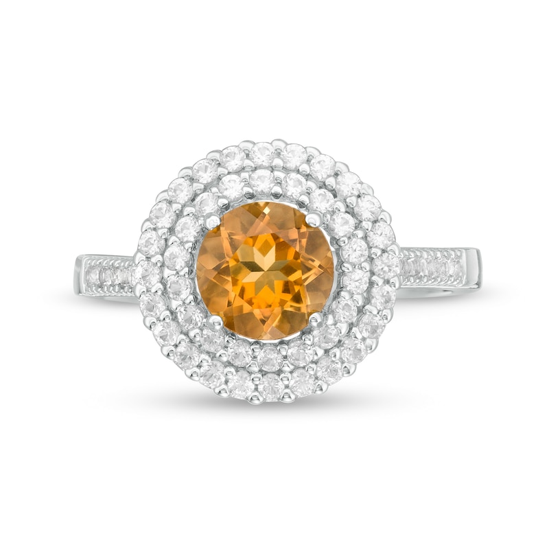 6.5mm Citrine and Lab-Created White Sapphire Double Frame Ring in Sterling Silver