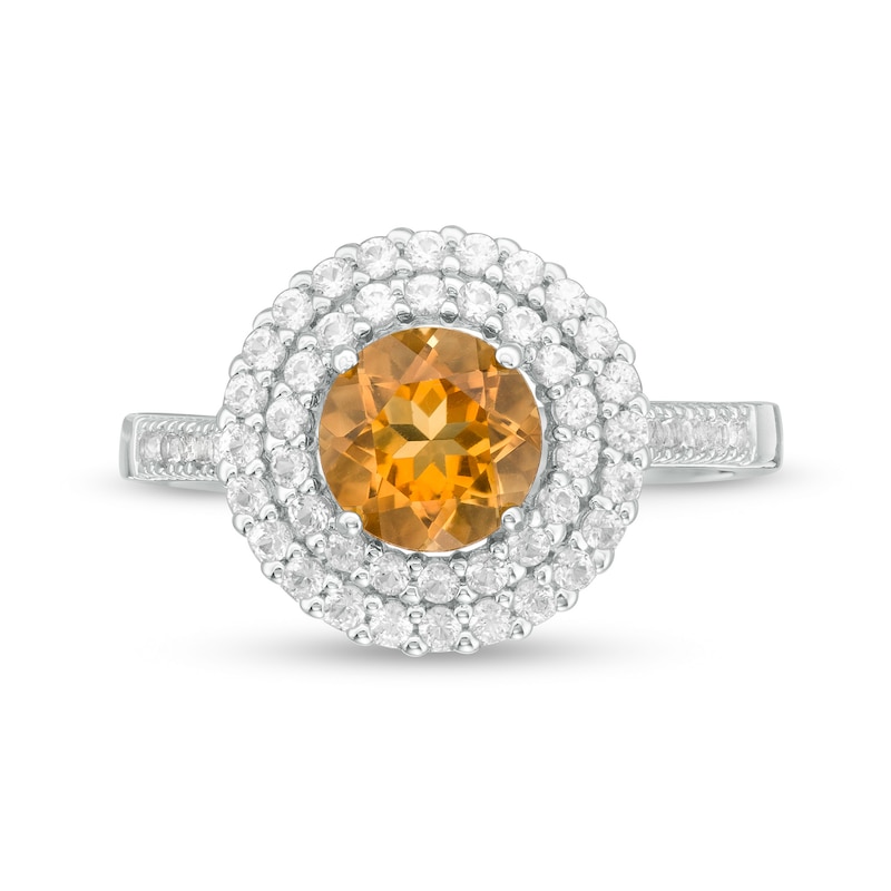 6.5mm Citrine and Lab-Created White Sapphire Double Frame Ring in Sterling Silver