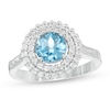 Thumbnail Image 1 of 6.5mm Swiss Blue Topaz and Lab-Created White Sapphire Double Frame Ring in Sterling Silver