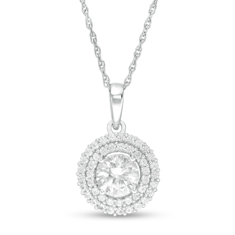 6.5mm Lab-Created White Sapphire Double Frame Pendant in Sterling Silver
