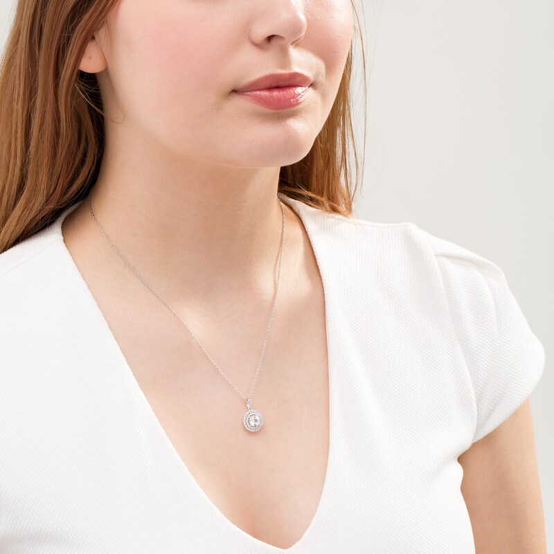 Main Image 2 of 6.5mm Lab-Created White Sapphire Double Frame Pendant in Sterling Silver