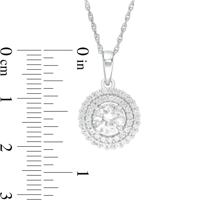 Main Image 3 of 6.5mm Lab-Created White Sapphire Double Frame Pendant in Sterling Silver