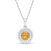 6.5mm Citrine and Lab-Created White Sapphire Double Frame Pendant in Sterling Silver