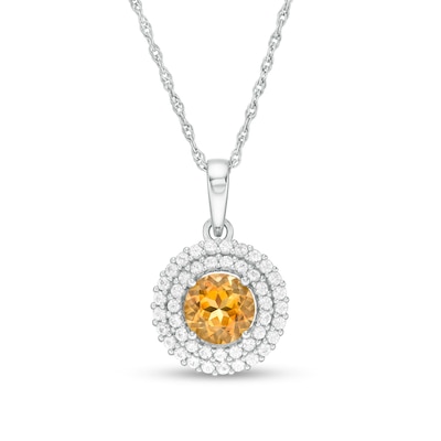 6.5mm Citrine and Lab-Created White Sapphire Double Frame Pendant in Sterling Silver