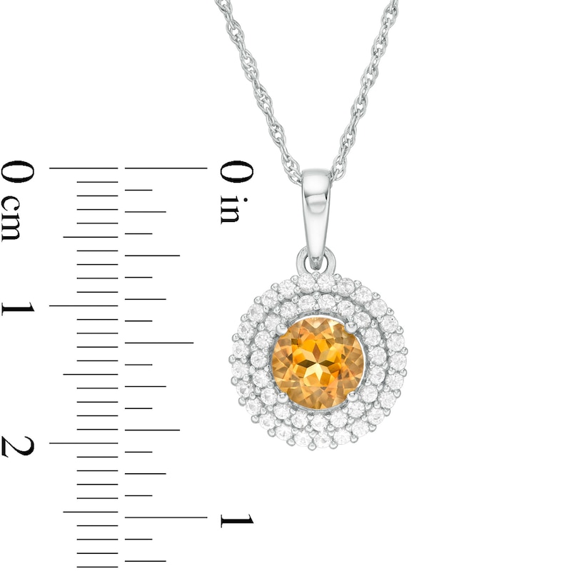 6.5mm Citrine and Lab-Created White Sapphire Double Frame Pendant in Sterling Silver