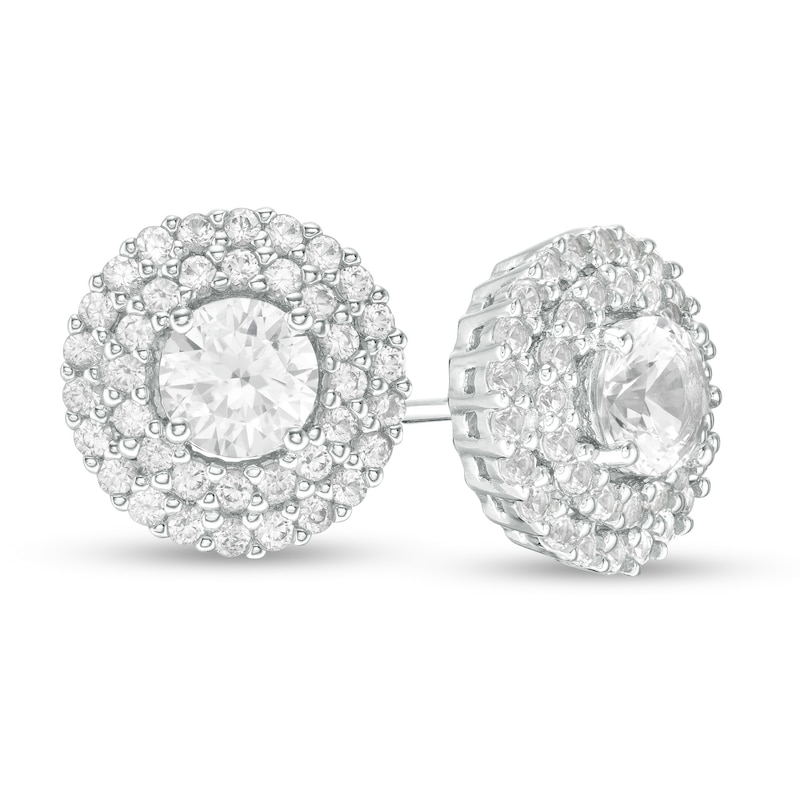 5.0mm Lab-Created White Sapphire Double Frame Stud Earrings in Sterling Silver