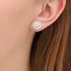 Thumbnail Image 1 of 5.0mm Lab-Created White Sapphire Double Frame Stud Earrings in Sterling Silver