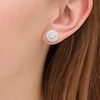 Thumbnail Image 2 of 5.0mm Lab-Created White Sapphire Double Frame Stud Earrings in Sterling Silver