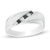 Thumbnail Image 0 of Men's 0.18 CT. T.W. Black and White Diamond Slant Five Stone Anniversary Band in Sterling Silver