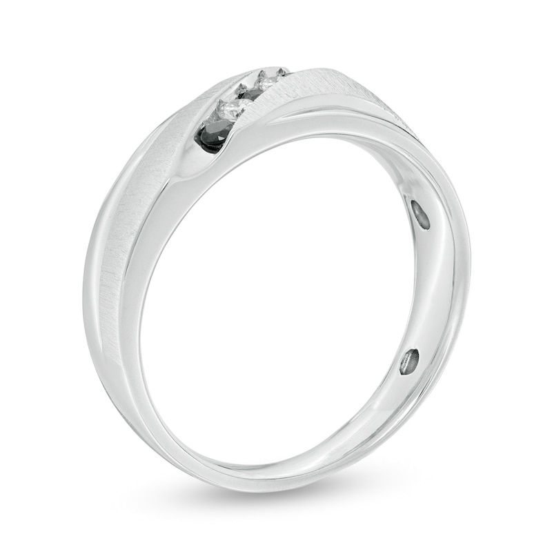 Main Image 3 of Men's 0.18 CT. T.W. Black and White Diamond Slant Five Stone Anniversary Band in Sterling Silver