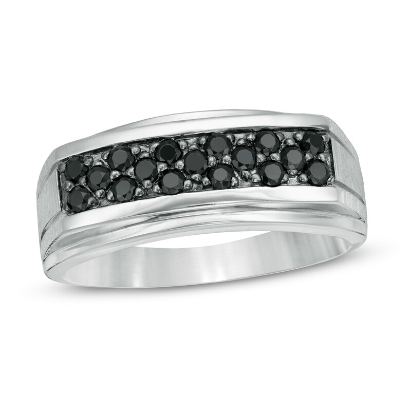 Men's 0.45 CT. T.W. Black Diamond Zig-Zag Anniversary Band in Sterling Silver