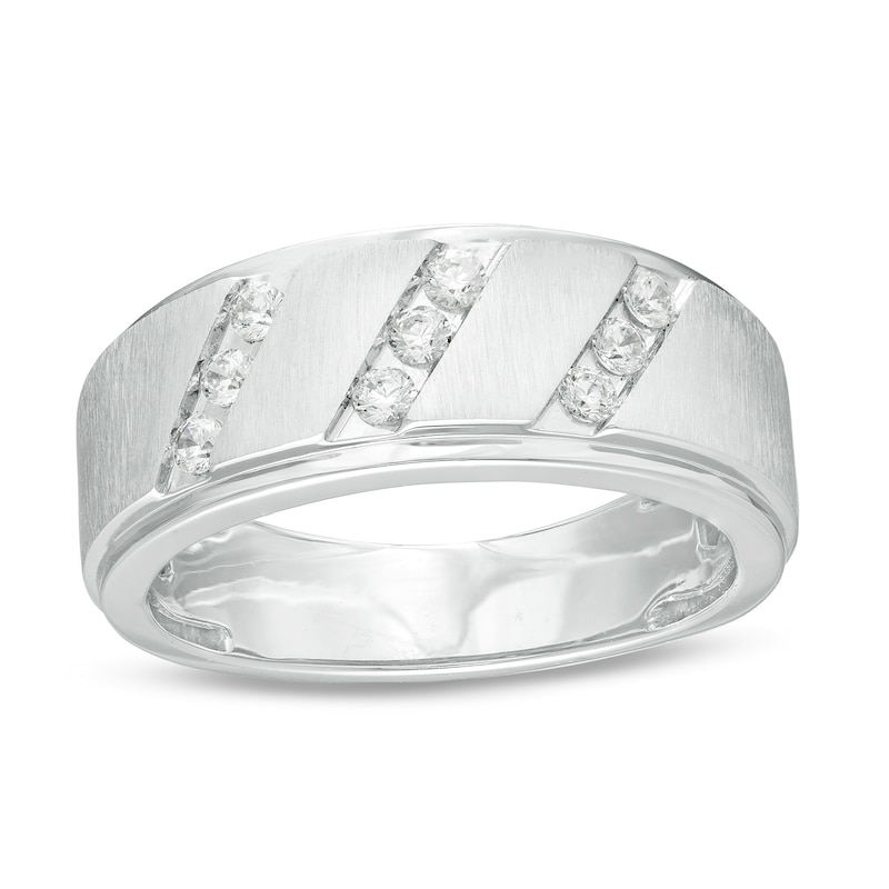 Men's 0.30 CT. T.W. Diamond Slant Wedding Band in 10K White Gold|Peoples Jewellers