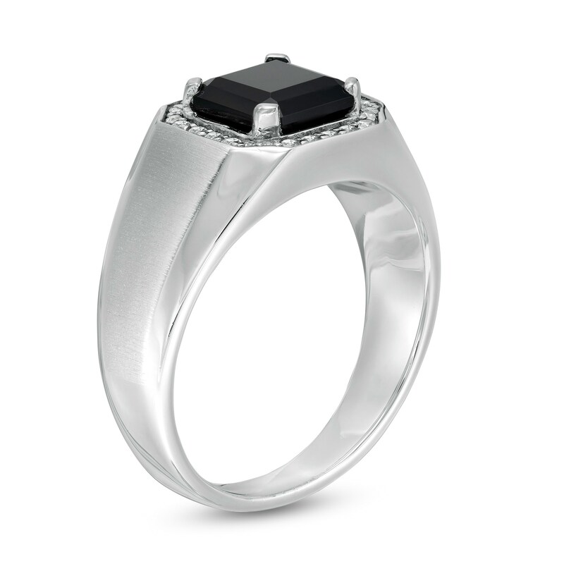 8.0mm Square Onyx and 0.18 CT. T.W. Diamond Octagonal Frame Ring Sterling Silver