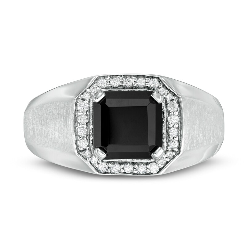 8.0mm Square Onyx and 0.18 CT. T.W. Diamond Octagonal Frame Ring Sterling Silver