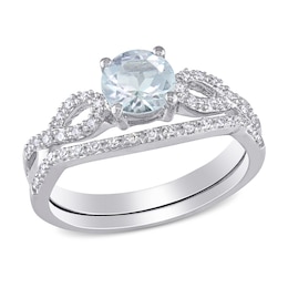 6.0mm Aquamarine and 0.148 CT. T.W. Diamond Infinity Shank Bridal Set in 10K White Gold