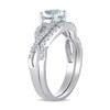 Thumbnail Image 2 of 6.0mm Aquamarine and 0.148 CT. T.W. Diamond Infinity Shank Bridal Set in 10K White Gold