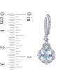Thumbnail Image 3 of Cushion-Cut Aquamarine, White Sapphire and 0.16 CT. T.W. Diamond Floral Vintage-Style Drop Earrings in 14K White Gold
