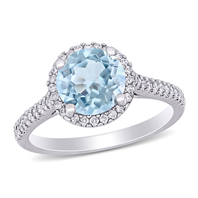 8.0mm Aquamarine and 0.23 CT. T.W. Diamond Frame Engagement Ring in 14K White Gold|Peoples Jewellers