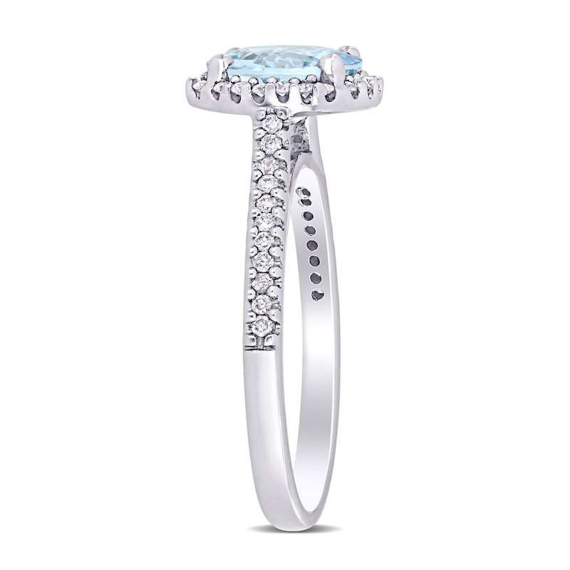 Main Image 3 of 8.0mm Aquamarine and 0.23 CT. T.W. Diamond Frame Engagement Ring in 14K White Gold
