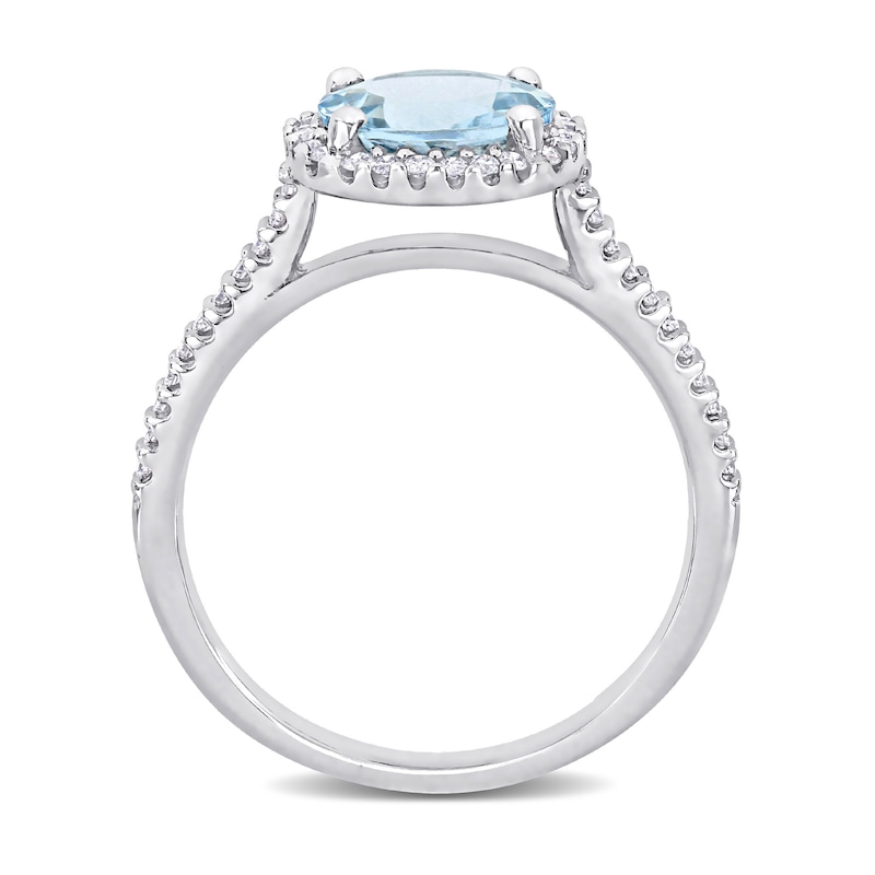 Main Image 4 of 8.0mm Aquamarine and 0.23 CT. T.W. Diamond Frame Engagement Ring in 14K White Gold